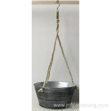 Hemp rope hanging flower bucket